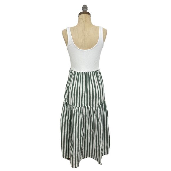 J.CREW Petite Striped Tiered Knit Mixy Dress PM Green Fern Canyon White NWT B74 - Picture 3 of 6